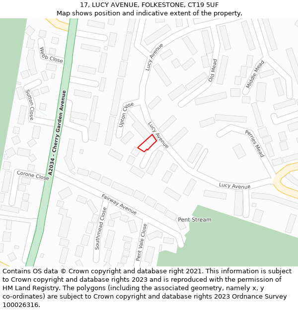 17, LUCY AVENUE, FOLKESTONE, CT19 5UF: Location map and indicative extent of plot