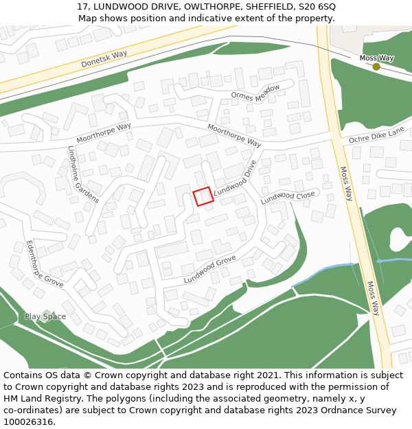 17, LUNDWOOD DRIVE, OWLTHORPE, SHEFFIELD, S20 6SQ: Location map and indicative extent of plot