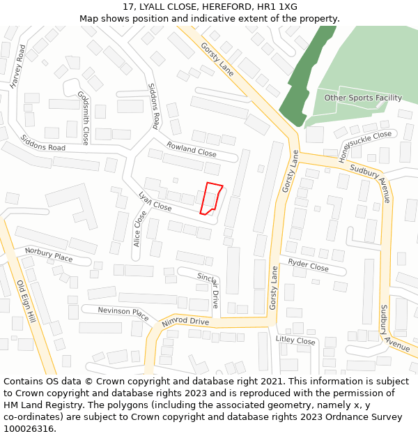 17, LYALL CLOSE, HEREFORD, HR1 1XG: Location map and indicative extent of plot