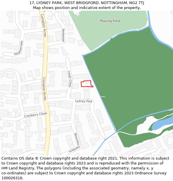 17, LYDNEY PARK, WEST BRIDGFORD, NOTTINGHAM, NG2 7TJ: Location map and indicative extent of plot