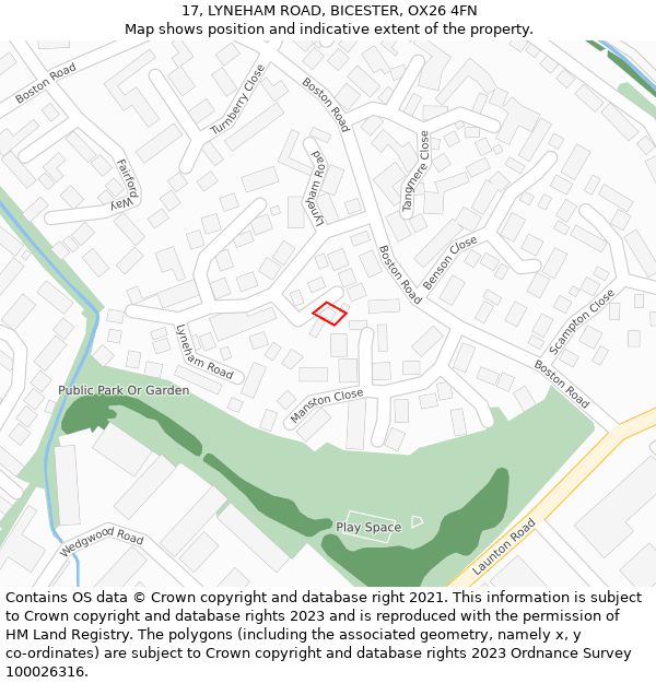 17, LYNEHAM ROAD, BICESTER, OX26 4FN: Location map and indicative extent of plot