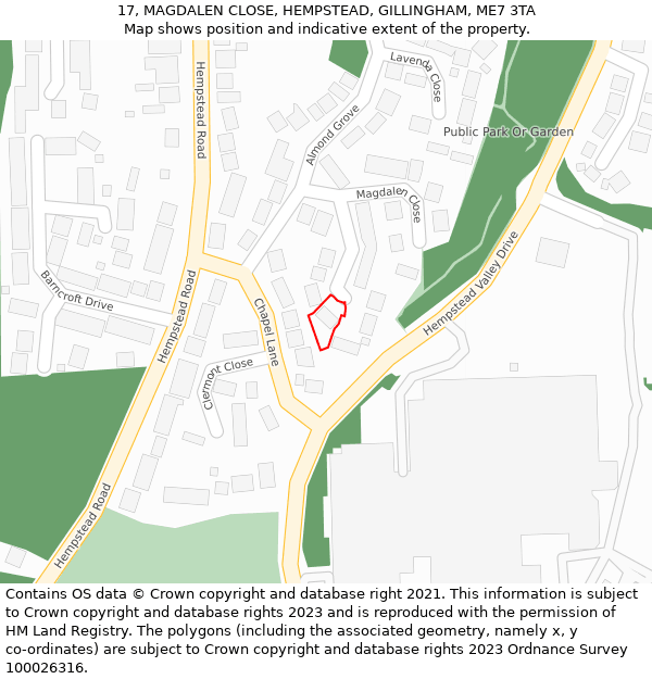 17, MAGDALEN CLOSE, HEMPSTEAD, GILLINGHAM, ME7 3TA: Location map and indicative extent of plot