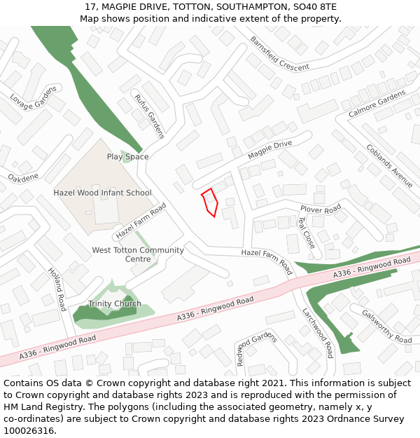 17, MAGPIE DRIVE, TOTTON, SOUTHAMPTON, SO40 8TE: Location map and indicative extent of plot