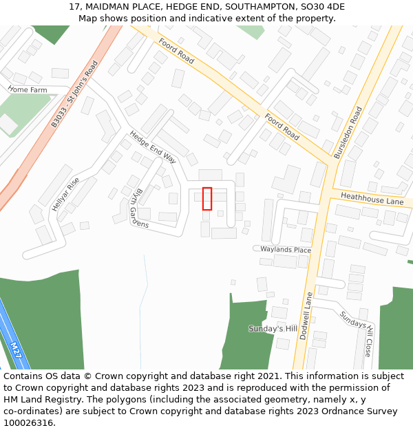 17, MAIDMAN PLACE, HEDGE END, SOUTHAMPTON, SO30 4DE: Location map and indicative extent of plot