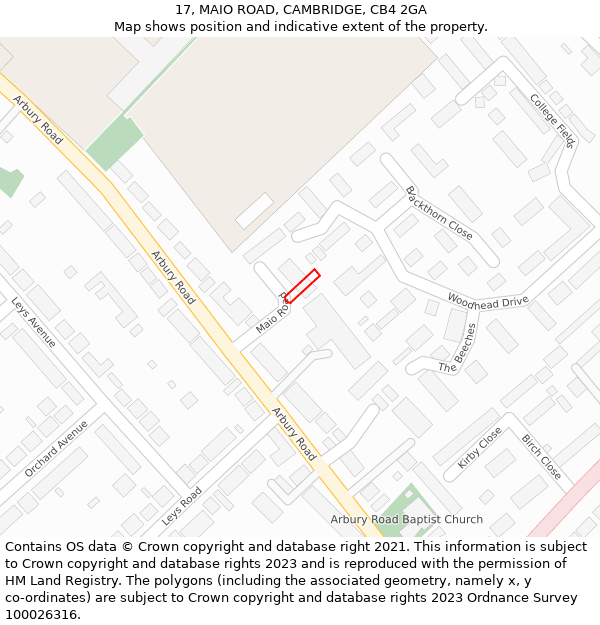 17, MAIO ROAD, CAMBRIDGE, CB4 2GA: Location map and indicative extent of plot