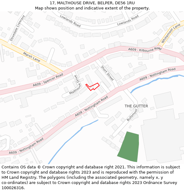 17, MALTHOUSE DRIVE, BELPER, DE56 1RU: Location map and indicative extent of plot