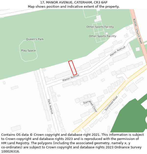 17, MANOR AVENUE, CATERHAM, CR3 6AP: Location map and indicative extent of plot