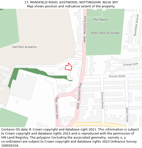 17, MANSFIELD ROAD, EASTWOOD, NOTTINGHAM, NG16 3DY: Location map and indicative extent of plot