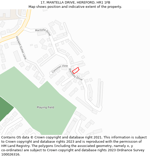 17, MANTELLA DRIVE, HEREFORD, HR1 1FB: Location map and indicative extent of plot