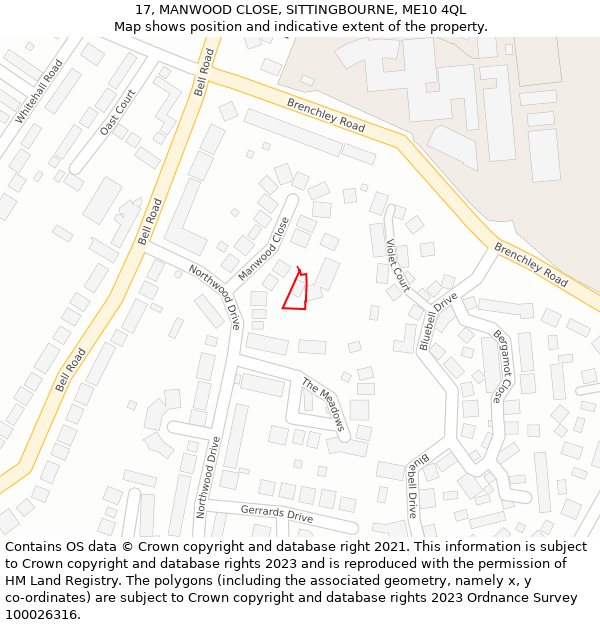 17, MANWOOD CLOSE, SITTINGBOURNE, ME10 4QL: Location map and indicative extent of plot