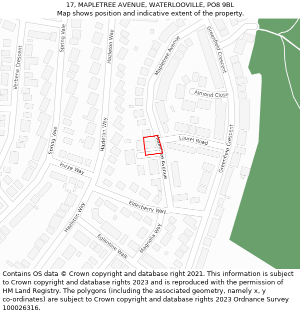 17, MAPLETREE AVENUE, WATERLOOVILLE, PO8 9BL: Location map and indicative extent of plot
