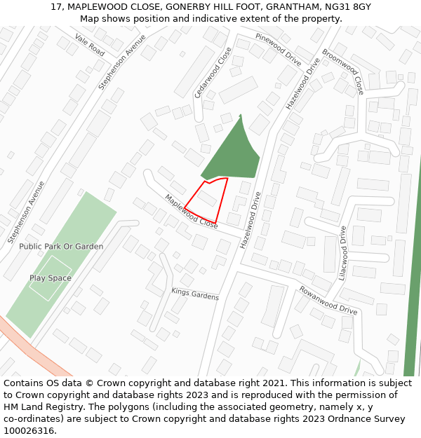17, MAPLEWOOD CLOSE, GONERBY HILL FOOT, GRANTHAM, NG31 8GY: Location map and indicative extent of plot