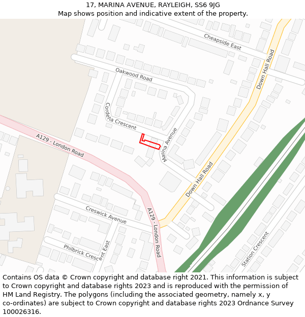 17, MARINA AVENUE, RAYLEIGH, SS6 9JG: Location map and indicative extent of plot