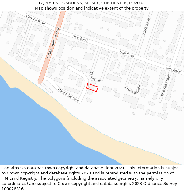 17, MARINE GARDENS, SELSEY, CHICHESTER, PO20 0LJ: Location map and indicative extent of plot