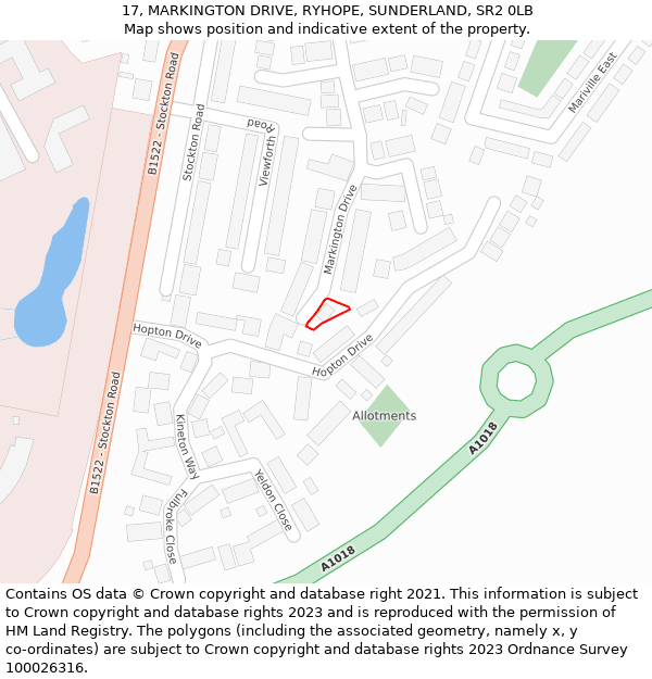 17, MARKINGTON DRIVE, RYHOPE, SUNDERLAND, SR2 0LB: Location map and indicative extent of plot