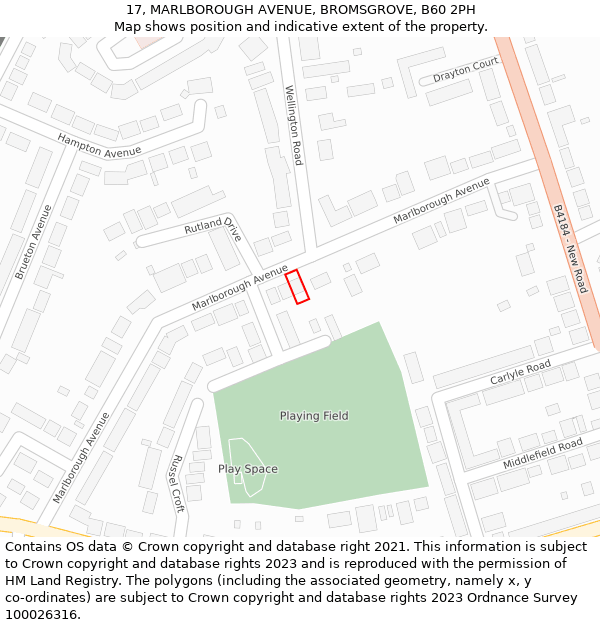 17, MARLBOROUGH AVENUE, BROMSGROVE, B60 2PH: Location map and indicative extent of plot