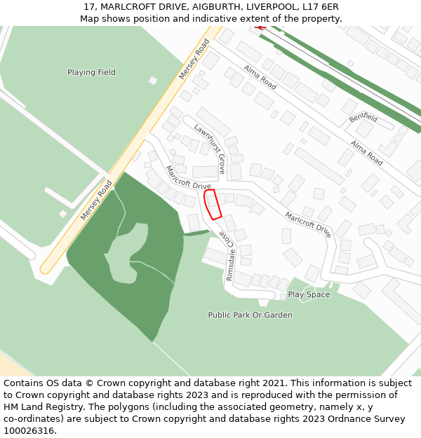 17, MARLCROFT DRIVE, AIGBURTH, LIVERPOOL, L17 6ER: Location map and indicative extent of plot
