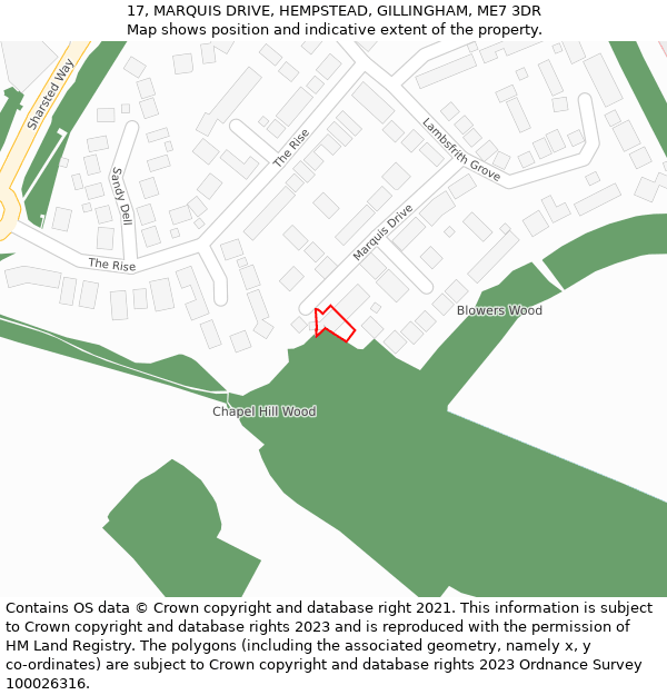 17, MARQUIS DRIVE, HEMPSTEAD, GILLINGHAM, ME7 3DR: Location map and indicative extent of plot