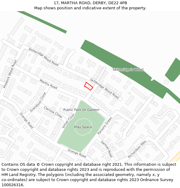 17, MARTHA ROAD, DERBY, DE22 4PB: Location map and indicative extent of plot