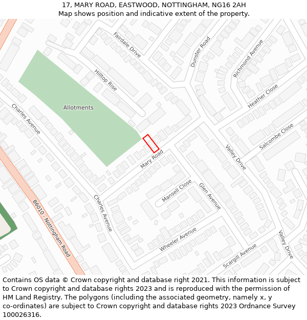 17, MARY ROAD, EASTWOOD, NOTTINGHAM, NG16 2AH: Location map and indicative extent of plot