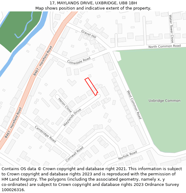 17, MAYLANDS DRIVE, UXBRIDGE, UB8 1BH: Location map and indicative extent of plot