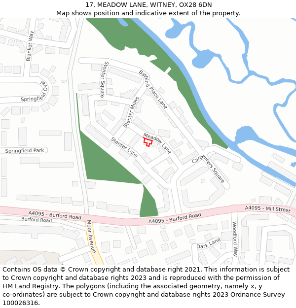 17, MEADOW LANE, WITNEY, OX28 6DN: Location map and indicative extent of plot