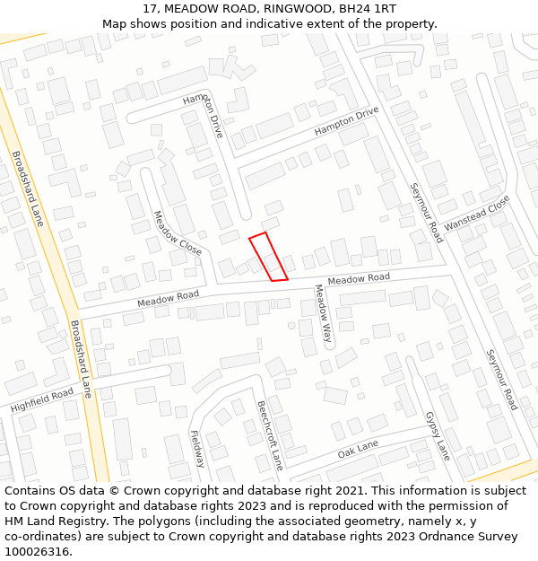 17, MEADOW ROAD, RINGWOOD, BH24 1RT: Location map and indicative extent of plot