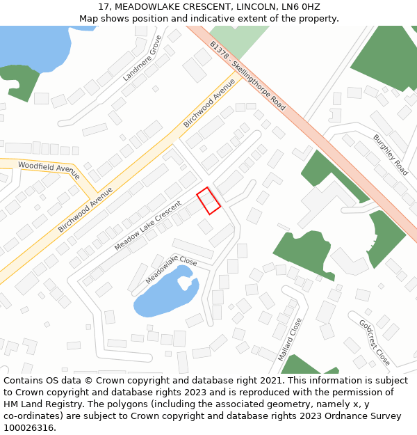 17, MEADOWLAKE CRESCENT, LINCOLN, LN6 0HZ: Location map and indicative extent of plot