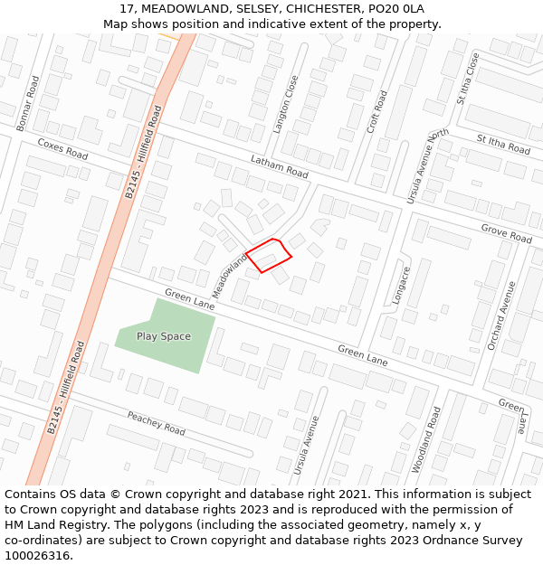 17, MEADOWLAND, SELSEY, CHICHESTER, PO20 0LA: Location map and indicative extent of plot