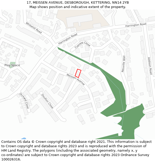 17, MEISSEN AVENUE, DESBOROUGH, KETTERING, NN14 2YB: Location map and indicative extent of plot