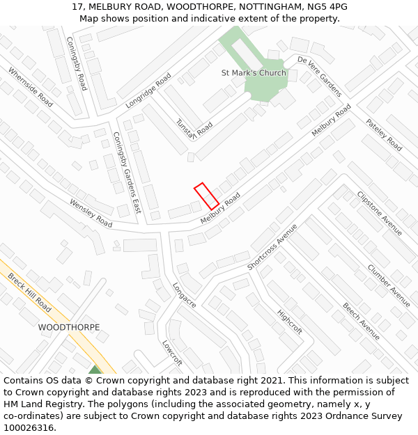 17, MELBURY ROAD, WOODTHORPE, NOTTINGHAM, NG5 4PG: Location map and indicative extent of plot