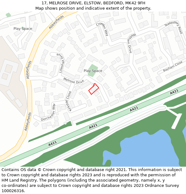 17, MELROSE DRIVE, ELSTOW, BEDFORD, MK42 9FH: Location map and indicative extent of plot