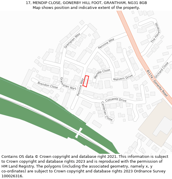 17, MENDIP CLOSE, GONERBY HILL FOOT, GRANTHAM, NG31 8GB: Location map and indicative extent of plot