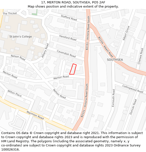 17, MERTON ROAD, SOUTHSEA, PO5 2AF: Location map and indicative extent of plot