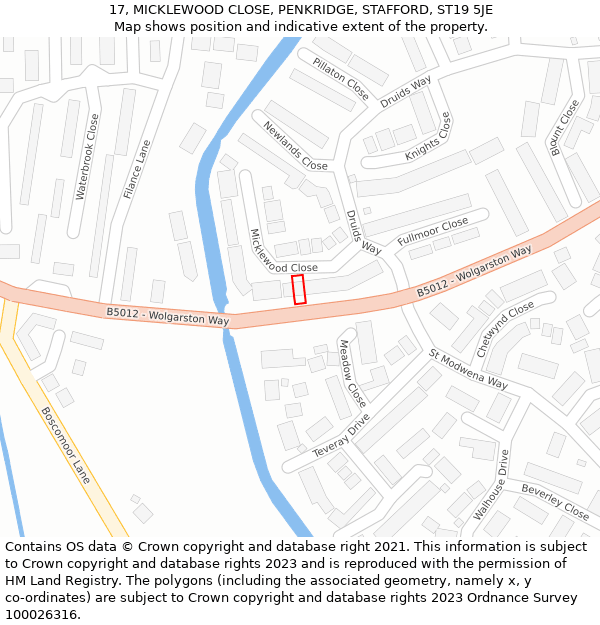 17, MICKLEWOOD CLOSE, PENKRIDGE, STAFFORD, ST19 5JE: Location map and indicative extent of plot