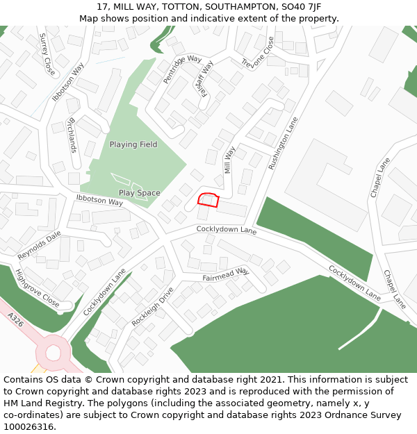 17, MILL WAY, TOTTON, SOUTHAMPTON, SO40 7JF: Location map and indicative extent of plot