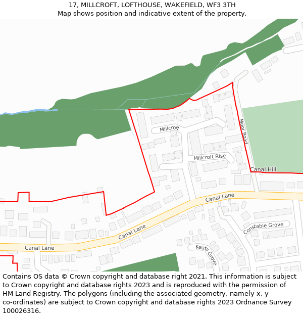 17, MILLCROFT, LOFTHOUSE, WAKEFIELD, WF3 3TH: Location map and indicative extent of plot