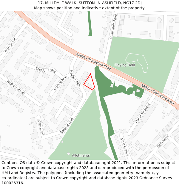 17, MILLDALE WALK, SUTTON-IN-ASHFIELD, NG17 2DJ: Location map and indicative extent of plot