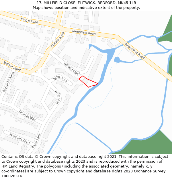 17, MILLFIELD CLOSE, FLITWICK, BEDFORD, MK45 1LB: Location map and indicative extent of plot