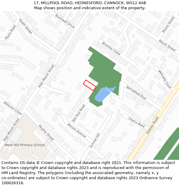 17, MILLPOOL ROAD, HEDNESFORD, CANNOCK, WS12 4AB: Location map and indicative extent of plot