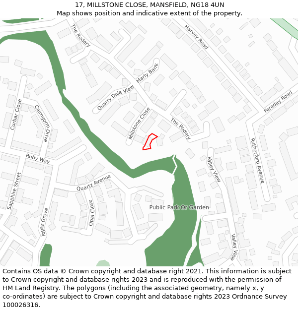 17, MILLSTONE CLOSE, MANSFIELD, NG18 4UN: Location map and indicative extent of plot