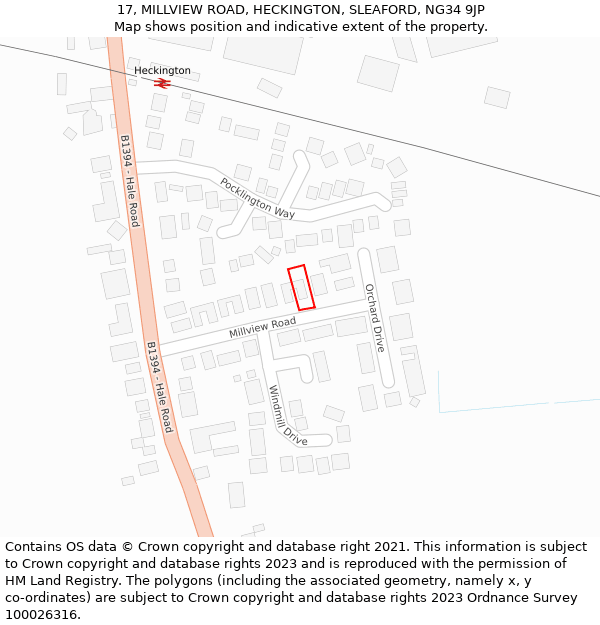 17, MILLVIEW ROAD, HECKINGTON, SLEAFORD, NG34 9JP: Location map and indicative extent of plot