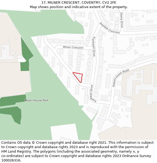 17, MILNER CRESCENT, COVENTRY, CV2 2FE: Location map and indicative extent of plot
