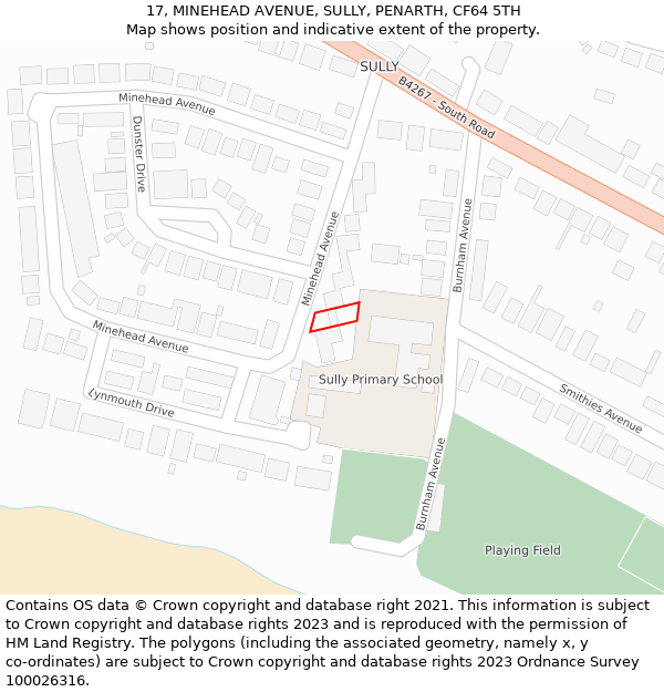 17, MINEHEAD AVENUE, SULLY, PENARTH, CF64 5TH: Location map and indicative extent of plot