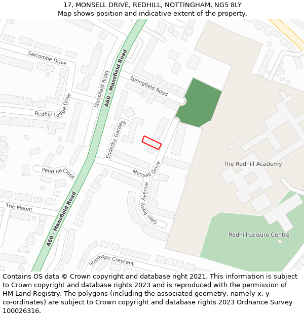 17, MONSELL DRIVE, REDHILL, NOTTINGHAM, NG5 8LY: Location map and indicative extent of plot