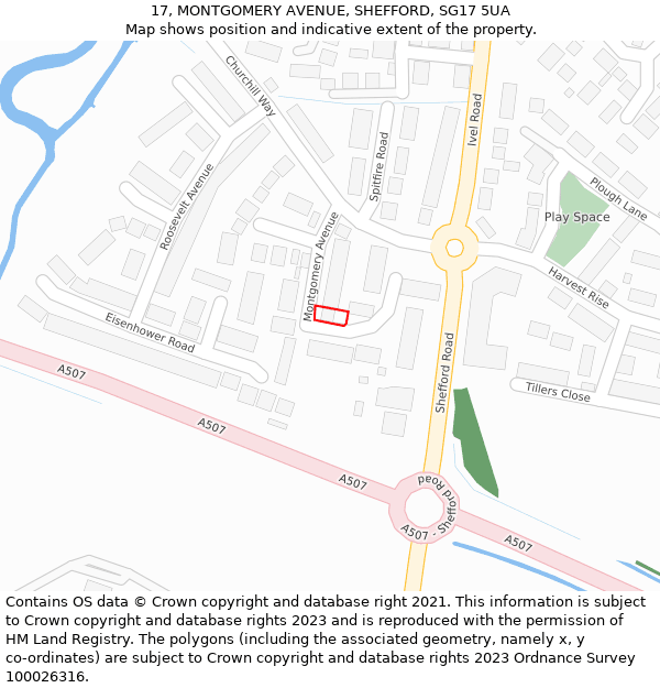 17, MONTGOMERY AVENUE, SHEFFORD, SG17 5UA: Location map and indicative extent of plot
