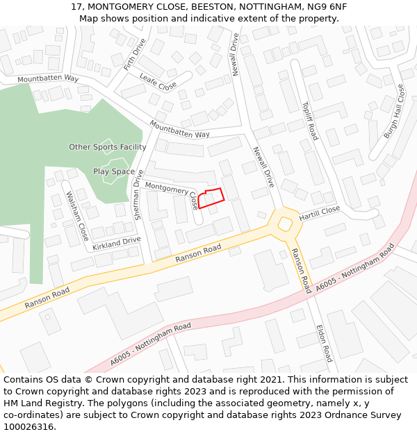 17, MONTGOMERY CLOSE, BEESTON, NOTTINGHAM, NG9 6NF: Location map and indicative extent of plot