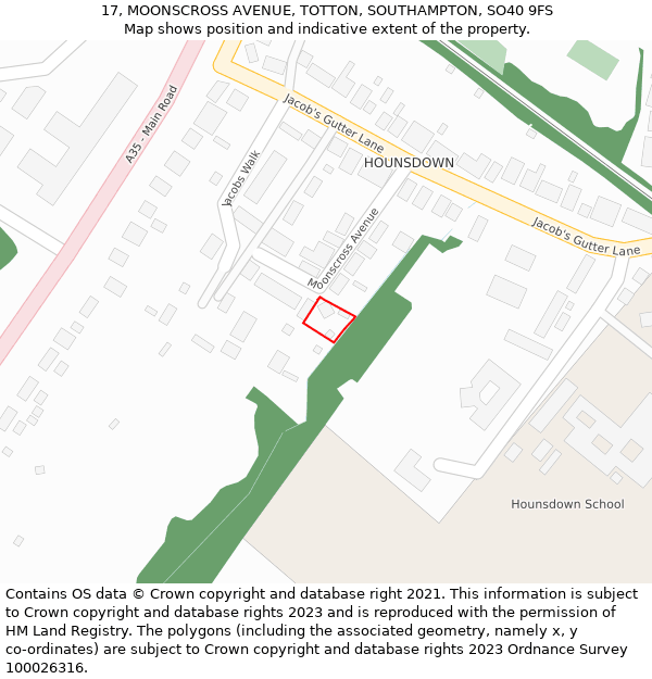 17, MOONSCROSS AVENUE, TOTTON, SOUTHAMPTON, SO40 9FS: Location map and indicative extent of plot