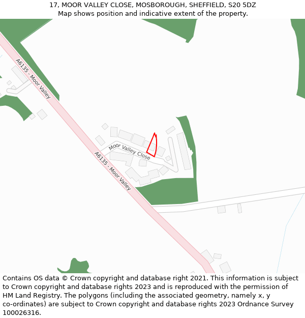 17, MOOR VALLEY CLOSE, MOSBOROUGH, SHEFFIELD, S20 5DZ: Location map and indicative extent of plot