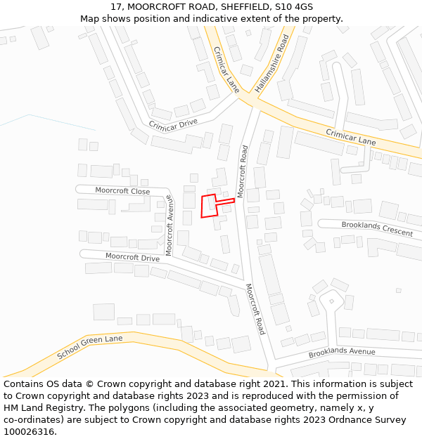 17, MOORCROFT ROAD, SHEFFIELD, S10 4GS: Location map and indicative extent of plot